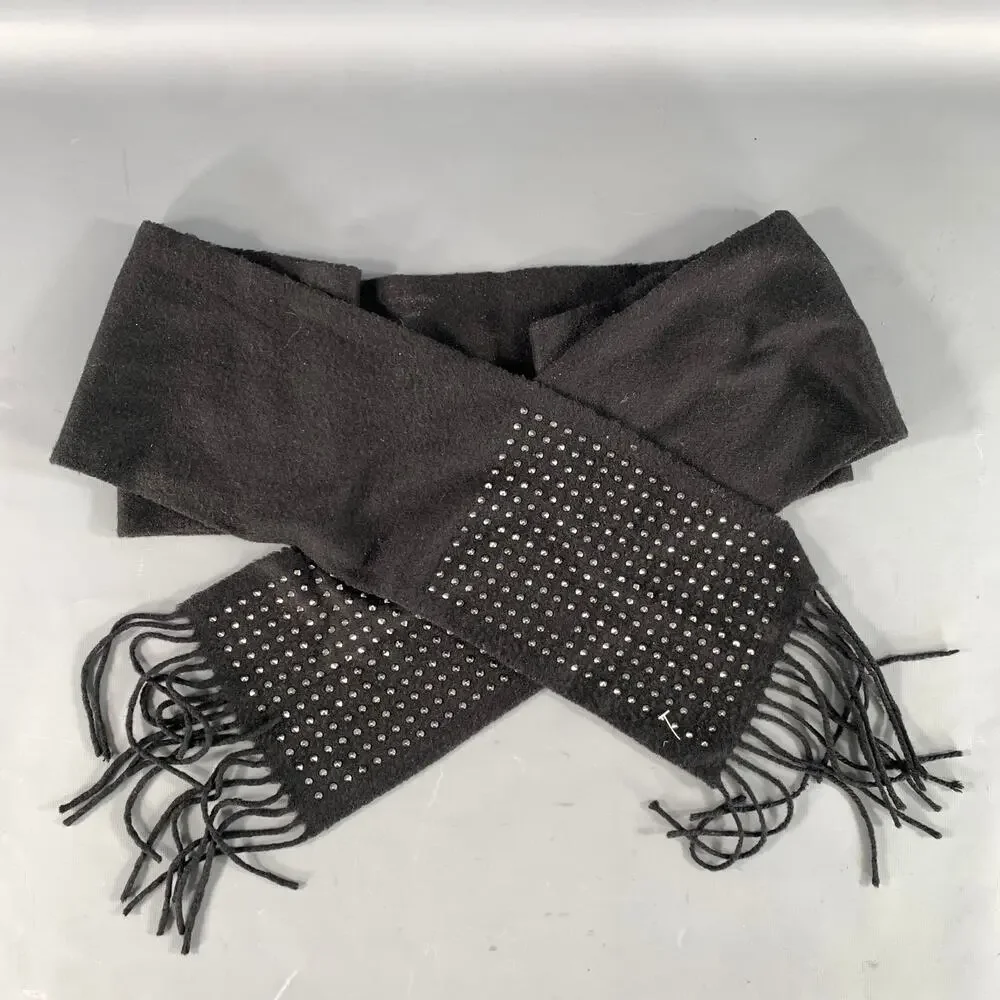 BURBERRY Black Gunmetal Studded Wool Blend Scarf